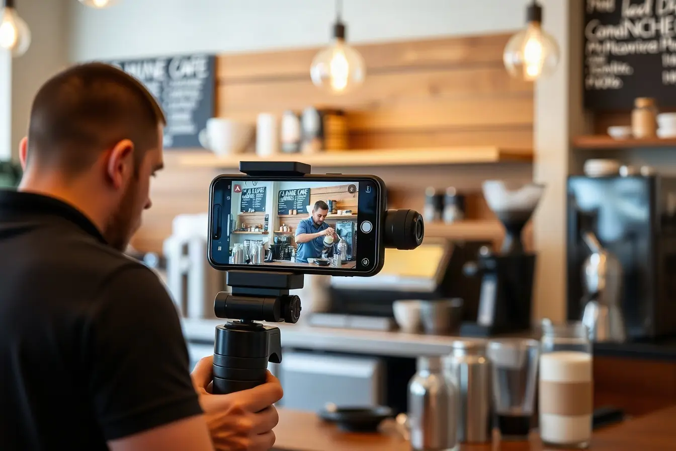 Videographer capturing vertical content on a gimbal
